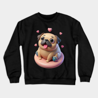 Chubby Fat Pug Pastel Dog Art Drawing Crewneck Sweatshirt