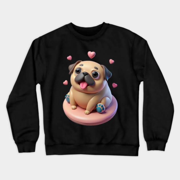 Chubby Fat Pug Pastel Dog Art Drawing Crewneck Sweatshirt by IamActiveDog