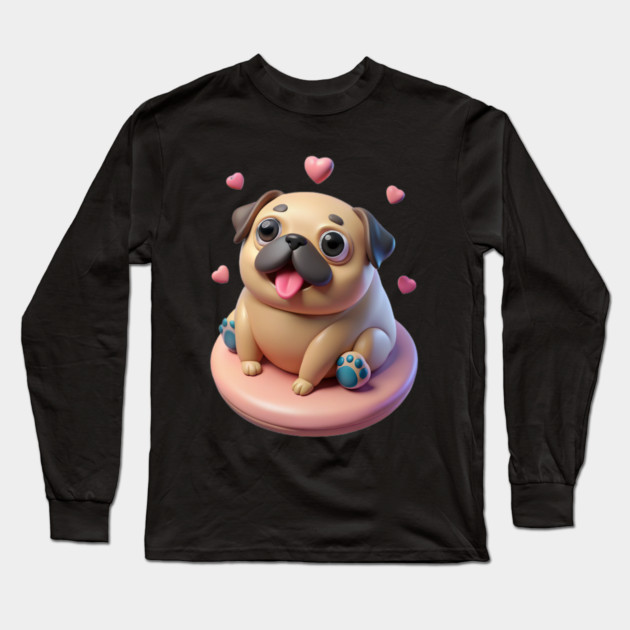 Chubby Fat Pug Pastel Dog Art Drawing Long Sleeve T-Shirt by IamActiveDog