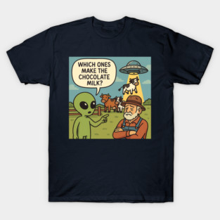 Alien Kid & the Chocolate Milk Mystery — Cartoon UFO Cow Abduction T-Shirt