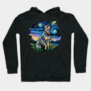 Blue Heeler Night with border Hoodie
