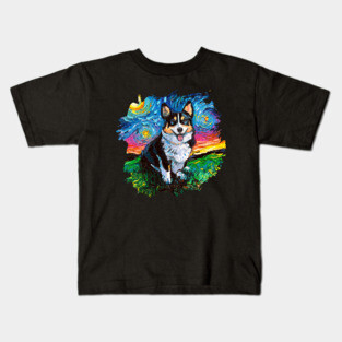 Tri Color Corgi Night with border Kids T-Shirt