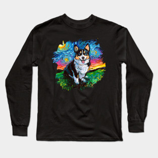 Tri Color Corgi Night with border Long Sleeve T-Shirt