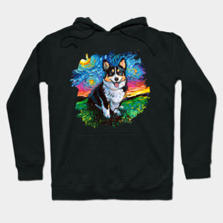Tri Color Corgi Night with border Hoodie