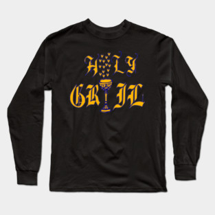 Holy Grail Typography with Golden Chalice and Hearts Long Sleeve T-Shirt