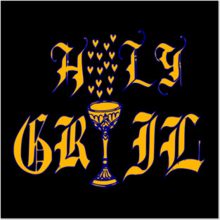 Holy Grail Typography with Golden Chalice and Hearts Posters and Art
