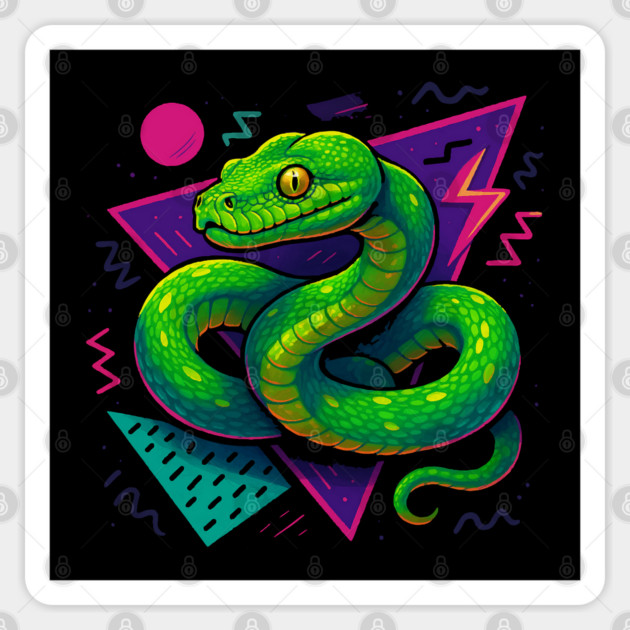 Retro Neon Green Tree Python Sticker by Reptiq's Store