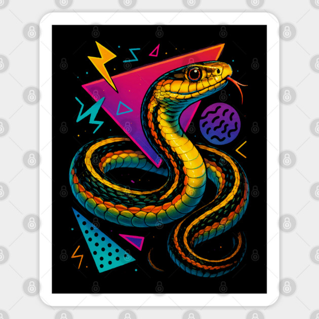 Retro Neon Albino Checkered Garter Snake Sticker by Reptiq's Store