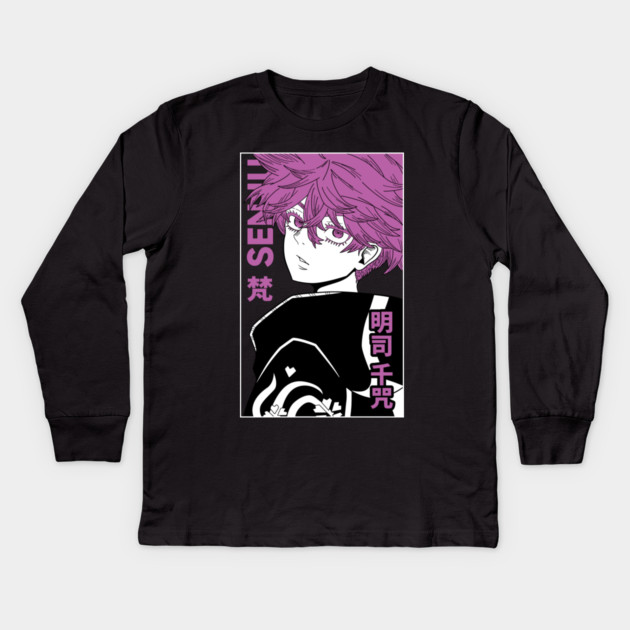 Tokyo Revengers - Senju Purple Monochrome Kids Long Sleeve T-Shirt by Otaku Vibes