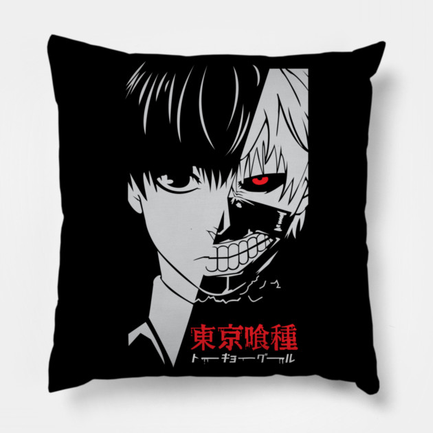 Kaneki Half Mask Tokyo Ghoul Greyscale Pillow by Otaku Vibes