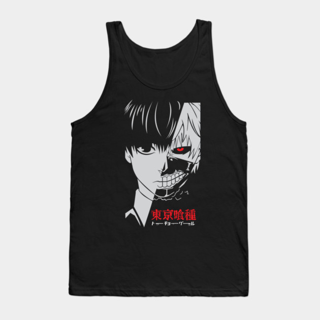 Kaneki Half Mask Tokyo Ghoul Greyscale Tank Top by Otaku Vibes