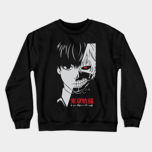 Kaneki Half Mask Tokyo Ghoul Greyscale Crewneck Sweatshirt by Otaku Vibes