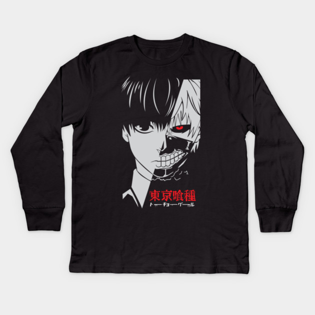 Kaneki Half Mask Tokyo Ghoul Greyscale Kids Long Sleeve T-Shirt by Otaku Vibes