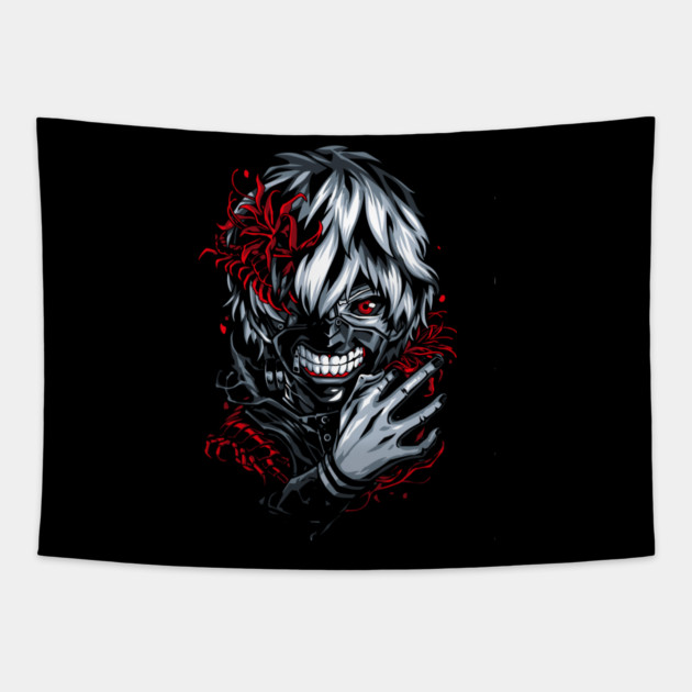 Kaneki - Tokyo Ghoul Floral Horror Tapestry by Otaku Vibes