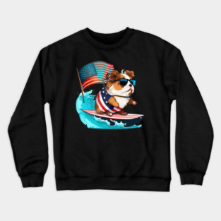 Guinea Pig Surfer Surfing American Flag Crewneck Sweatshirt