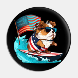 Guinea Pig Surfer Surfing American Flag Pin