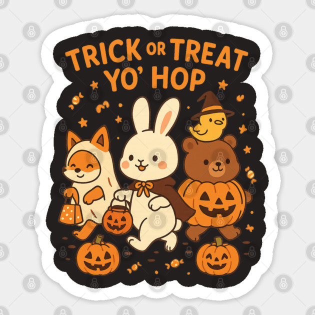Trick or Treat Yo’ Hop Cute Halloween Animals Sticker by Anne Lee