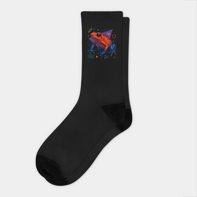 Retro Neon Blue Poison Dart Frog Socks by Reptiq's Store