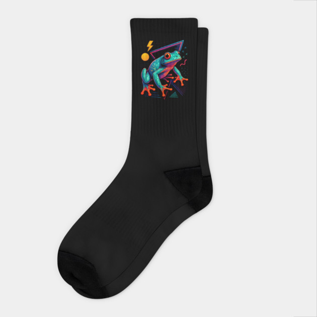 Retro Neon Snowflake Whites Tree Frog Socks by Reptiq's Store
