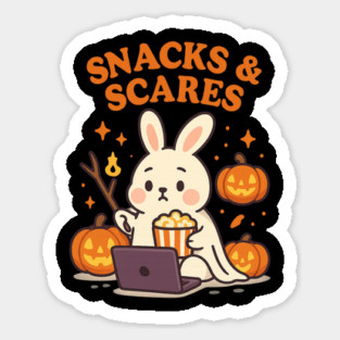 Snacks and Scares Bunny Halloween Movie Night Magnet