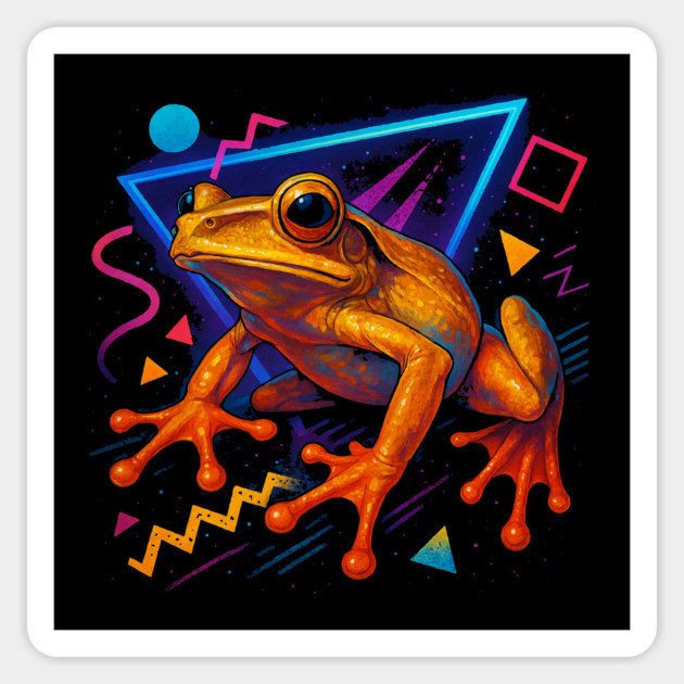 Retro Neon Marbled Tree Frog Magnet by Reptiq's Store