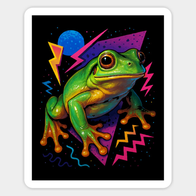 Retro Neon Blue Eyed Whites Tree Frog Magnet by Reptiq's Store