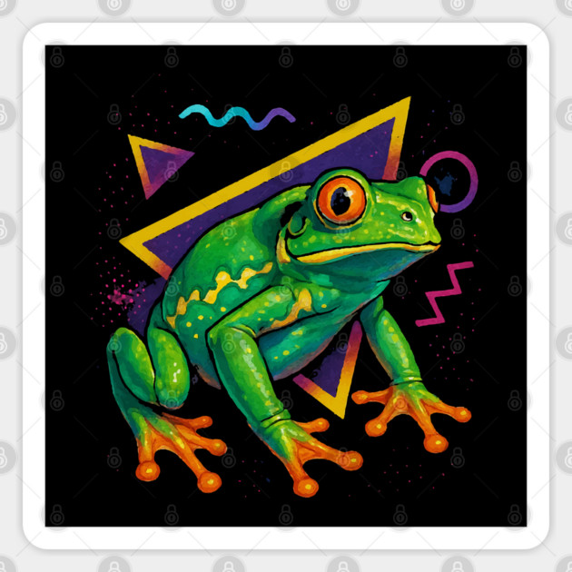 Retro Neon Waxy Monkey Tree Frog Sticker by Reptiq's Store