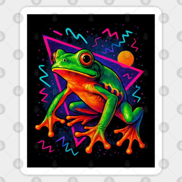 Retro Neon Tiger Leg Tree Frog Sticker by Reptiq's Store