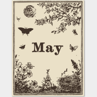 Elegant May Butterflies and Blossoms Posters and Art