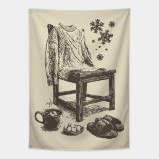 Winter Snowflake Sweater and Coffee Tapestry