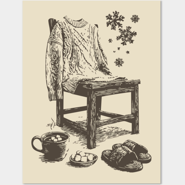 Winter Snowflake Sweater and Coffee Wall Art by TuncGK
