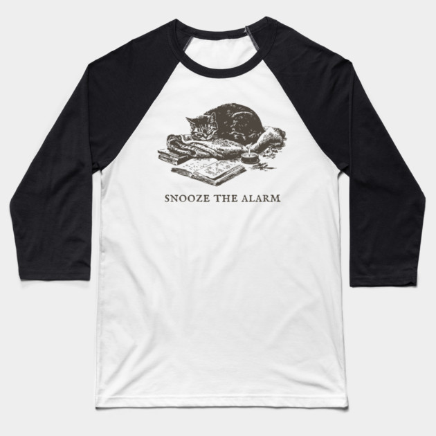 Snooze the Alarm Sleeping Cat Baseball T-Shirt by TuncGK