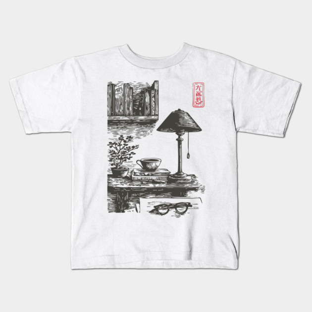 Dark Academia Library Desk Kids T-Shirt by TuncGK