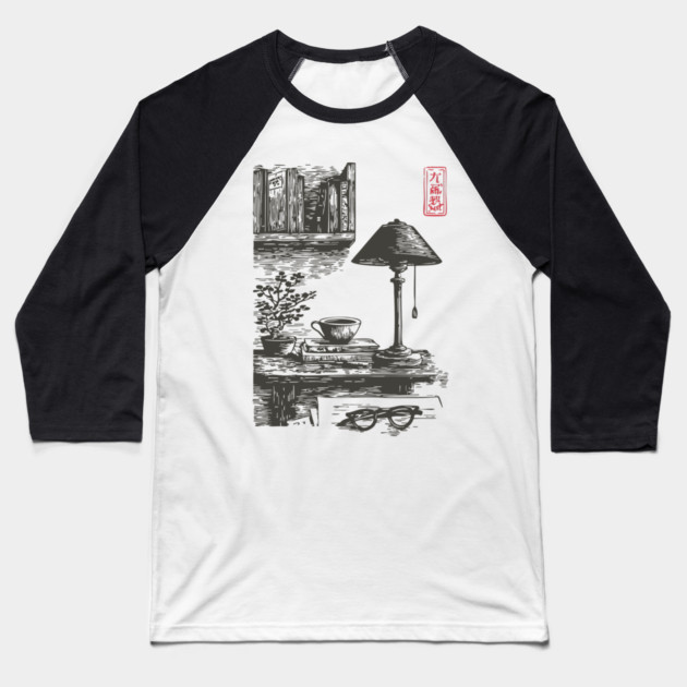 Dark Academia Library Desk Baseball T-Shirt by TuncGK