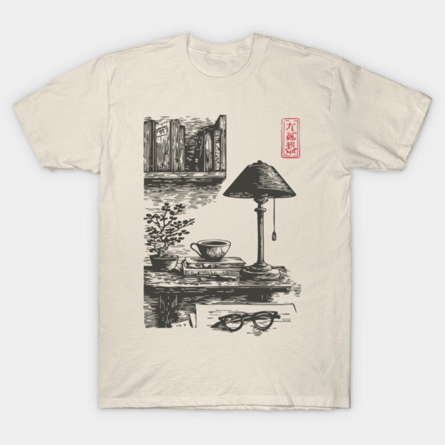 Dark Academia Library Desk T-Shirt by TuncGK