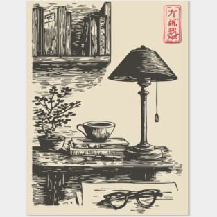 Dark Academia Library Desk Posters and Art