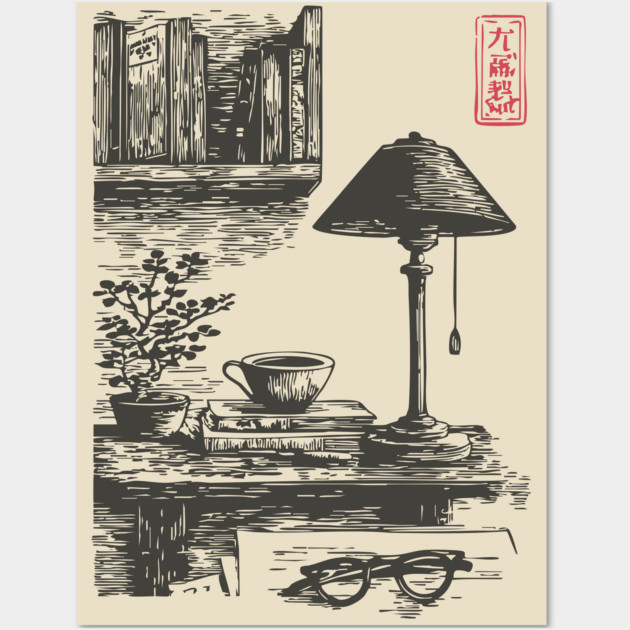 Dark Academia Library Desk Wall Art by TuncGK