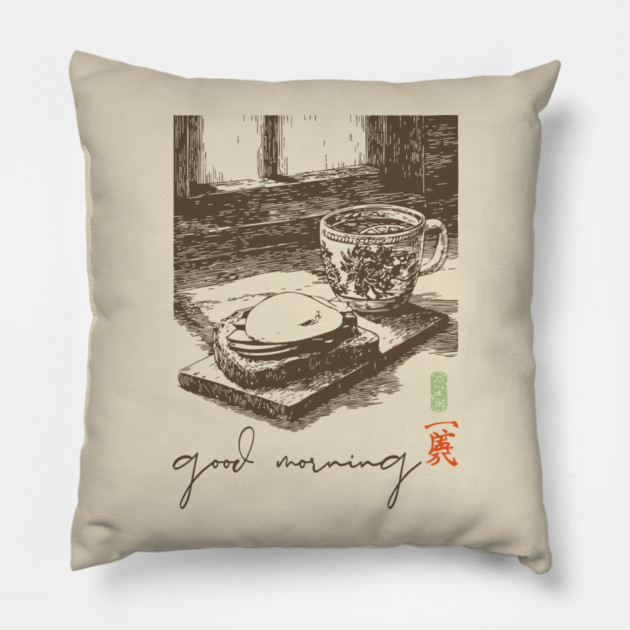 Good Morning Coffee and Toast Pillow by TuncGK