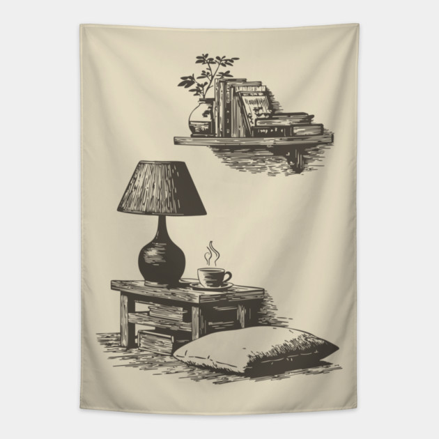 Cozy Bedside Reading Nook Tapestry by TuncGK