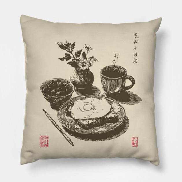 Japanese Style Breakfast Still Life Pillow by TuncGK