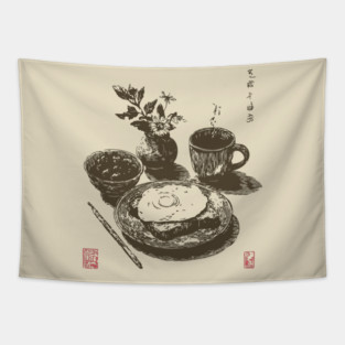 Japanese Style Breakfast Still Life Tapestry