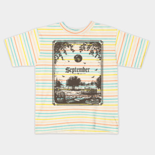 Vintage September Harvest Landscape Kids T-Shirt
