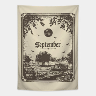 Vintage September Harvest Landscape Tapestry