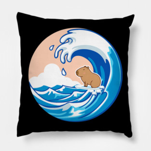 Wave Capybara Surfing Capibara Animal Lover Novelty Pillow