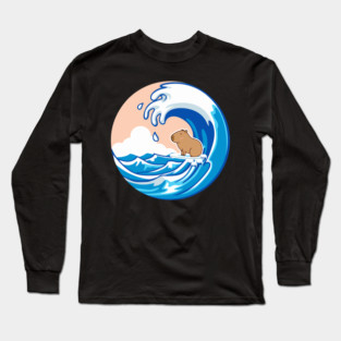 Wave Capybara Surfing Capibara Animal Lover Novelty Long Sleeve T-Shirt