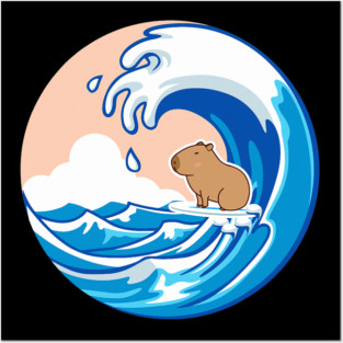 Wave Capybara Surfing Capibara Animal Lover Novelty Posters and Art