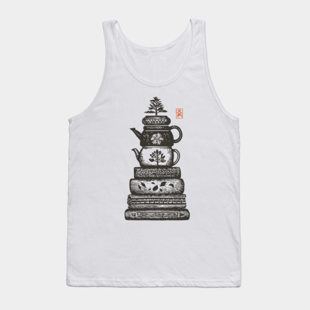 Whimsical Stacked Teapots and Books Zen Illustration Tank Top by TuncGK
