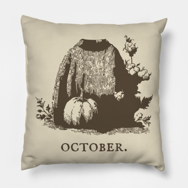 Cozy October Sweater Weather and Pumpkin Patch Aesthetic Pillow by TuncGK