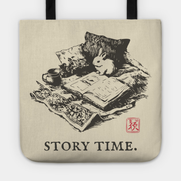 Whimsical Story Time with a Bunny Reading Tote by TuncGK