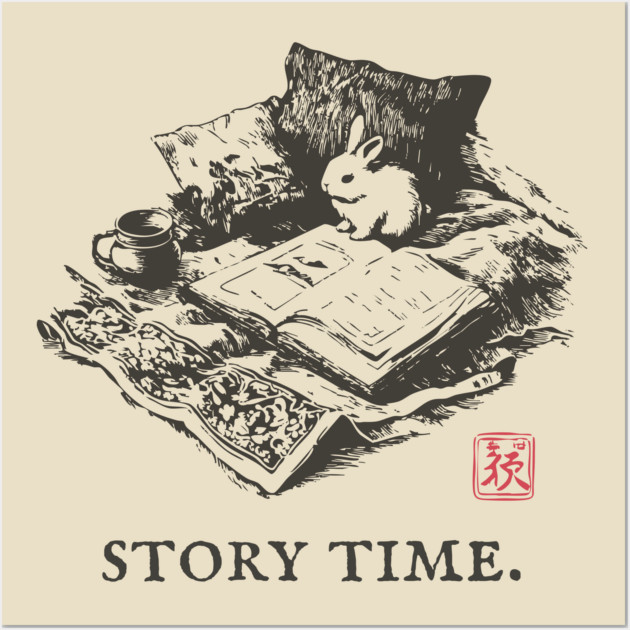 Whimsical Story Time with a Bunny Reading Wall Art by TuncGK